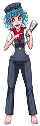 Size: 1168x3600 | Tagged: safe, artist:artemis-polara, imported from derpibooru, cozy glow, human, equestria girls, ascot, barefoot, clothes, commission, equestria girls-ified, feet, hat, newspaper, overalls, scarf, simple background, smiley face, smiling, solo, transparent background