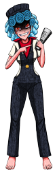 Size: 1168x3600 | Tagged: safe, alternate version, artist:artemis-polara, imported from derpibooru, cozy glow, human, equestria girls, ascot, barefoot, clothes, commission, equestria girls-ified, evil grin, feet, grin, hat, newspaper, overalls, scarf, scary, scary face, simple background, smiley face, smiling, solo, transparent background