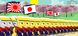 Size: 1315x608 | Tagged: safe, artist:trungtranhaitrung, imported from derpibooru, pony, army, cherry blossoms, flag, flower, flower blossom, japan, japan empire, sun