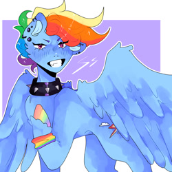 Size: 1280x1280 | Tagged: safe, artist:jupiterscent, imported from derpibooru, rainbow dash, pegasus, pony, collar, ear piercing, one ear down, piercing, rainbow hooves, solo, spiked collar, sweatband