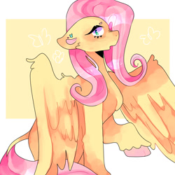 Size: 1280x1280 | Tagged: safe, artist:jupiterscent, imported from derpibooru, fluttershy, pegasus, pony, eyebrows, female, g4, mare, raised hoof, solo