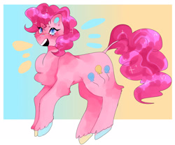 Size: 2048x1708 | Tagged: safe, artist:jupiterscent, imported from derpibooru, pinkie pie, earth pony, pony, chest fluff, emanata, freckles, gradient background, hooves, multicolored hooves, open mouth, open smile, smiling, solo