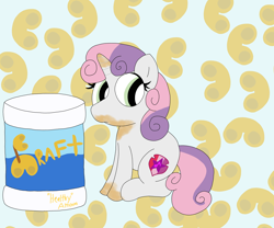 Size: 6048x5036 | Tagged: safe, artist:pinkiepie69, imported from derpibooru, sweetie belle, unicorn, cheese, food, macaroni, macaroni and cheese, messy eating, pasta, solo