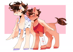Size: 2048x1471 | Tagged: safe, artist:jupiterscent, imported from derpibooru, earth pony, pegasus, pony, cast, clothes, crossover, duo, duo male, eddie kaspbrak, hug, implied gay, it (movie), male, ponified, richie tozier, shipping, shirt, winghug, wings