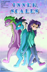 Size: 724x1103 | Tagged: safe, artist:thetffactory, imported from derpibooru, princess ember, spike, human, adult, cover art, older, older spike