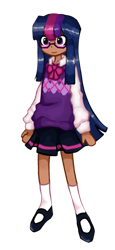 Size: 374x810 | Tagged: safe, artist:ranchu-star, imported from derpibooru, twilight sparkle, human, clothes, female, glasses, humanized, simple background, skirt, solo, style emulation, touhou, transparent background, zun