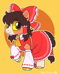 Size: 540x666 | Tagged: safe, artist:devilbunzz, imported from derpibooru, pony, clothes, crossover, cute, female, hakurei reimu, mare, miko, ponified, skirt, solo, touhou
