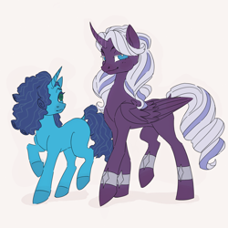 Size: 2500x2500 | Tagged: safe, artist:over-the-maginot, artist:overthemaginot, imported from derpibooru, opaline arcana, alicorn, pony, unicorn, spoiler:g5, spoiler:my little pony: make your mark, duo, duo female, female, g5, missing cutie mark, misty brightdawn, my little pony: make your mark, redesign