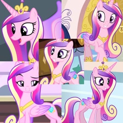 Size: 720x720 | Tagged: safe, artist:megalobronia, edit, imported from derpibooru, screencap, princess cadance, alicorn, pony, a canterlot wedding, equestria games (episode), games ponies play, season 2, season 3, season 4, three's a crowd, collage, colored wings, concave belly, crown, dreamworks face, gradient wings, jewelry, peytral, regalia, slim, thin, wings