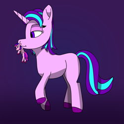 Size: 2000x1998 | Tagged: safe, artist:timcryt, imported from derpibooru, starlight glimmer, twilight sparkle, alicorn, pony, unicorn, female, mare, simple background, size difference, twilight sparkle (alicorn)