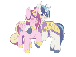 Size: 1280x971 | Tagged: safe, artist:macyw, imported from derpibooru, princess cadance, shining armor, alicorn, pony, unicorn, blushing, couple, crown, cute, eyes closed, female, hoof shoes, hug, jewelry, love, male, mare, regalia, royal guard, royalty, simple background, smiling, stallion, transparent background