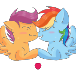 Size: 3072x3072 | Tagged: safe, artist:taeko, imported from derpibooru, rainbow dash, scootaloo, pegasus, pony, 2022, blushing, duo, eye clipping through hair, eyes closed, female, filly, foal, gritted teeth, heart, lesbian, mare, no source, nose wrinkle, scootadash, shading practice, shipping, simple background, smiling, spread wings, teeth, transparent background, wavy mouth, wings