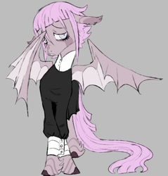 Size: 808x844 | Tagged: safe, artist:woollyart, imported from derpibooru, bat pony, pony, androgynous, clothes, crona, crossover, grayscale, lidded eyes, looking sideways, monochrome, ponified, solo, soul eater