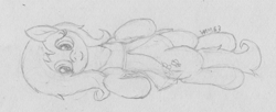 Size: 2624x1072 | Tagged: safe, artist:wapamario63, imported from ponybooru, fluttershy, pony, clothes, cute, female, lying down, mare, messy mane, monochrome, on back, shyabetes, sketch, solo, traditional art