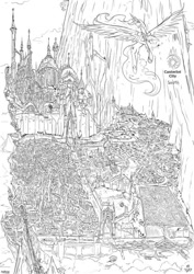 Size: 751x1063 | Tagged: safe, artist:jowyb, imported from derpibooru, princess celestia, alicorn, canterlot, canterlot castle, monochrome