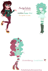 Size: 822x1220 | Tagged: safe, artist:prettycelestia, imported from twibooru, oc, oc:lolita popsy mint, oc:strawberry sweetheart, boots, clothes, food, fusion, heart, high heel boots, image, neckless, png, shoes, strawberry