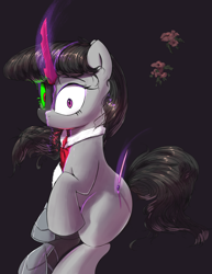 Size: 3070x3969 | Tagged: safe, artist:vultraz, imported from derpibooru, king sombra, octavia melody, earth pony, unicorn, disguise, female, looking at you, magic, magic aura, queen umbra, rule 63, sitting, solo, sombra's cutie mark, umbra's cutie mark