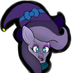 Size: 5000x5000 | Tagged: safe, artist:houndy, imported from derpibooru, oc, oc only, oc:jester quinn, bat pony, cloak, clothes, costume, cute, eyeliner, eyeshadow, fangs, halloween, halloween costume, happy, hat, long hair, looking at you, makeup, multicolored hair, nightmare night, open mouth, simple background, smiling, smiling at you, solo, white background, witch, witch hat