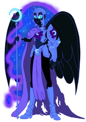 Size: 2479x3500 | Tagged: safe, artist:edcom02, artist:jmkplover, imported from derpibooru, nightmare moon, human, equestria girls, armor, breasts, equestria girls-ified, female, high res, large wings, simple background, solo, staff, transparent background, wings