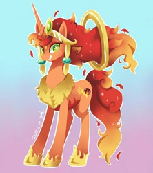 Size: 720x810 | Tagged: safe, artist:life_inazuma, imported from derpibooru, oc, oc only, elemental, pony, unicorn, fire, gradient background, solo