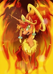 Size: 684x937 | Tagged: safe, artist:life_inazuma, imported from derpibooru, oc, oc only, elemental, pony, unicorn, angry, fire, solo