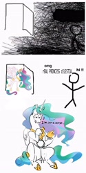 Size: 2006x4025 | Tagged: safe, artist:alumx, imported from derpibooru, princess celestia, alicorn, human, pony, comic, dialogue, hug, meme, sitting, stick figure