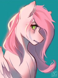 Size: 2894x3877 | Tagged: safe, artist:jaynsparkle, imported from derpibooru, oc, oc only, oc:sugar morning, pegasus, pony, bust, female, mare, profile, simple background, solo, teal background