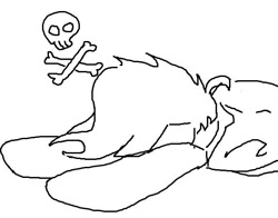 Size: 574x451 | Tagged: safe, alternate version, artist:maren, imported from derpibooru, oc, oc only, oc:blue chewings, earth pony, pony, 2017, doodle, lying down, old art, prone, skull and crossbones, solo, sploot