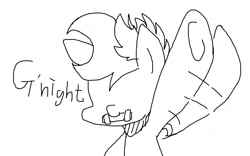 Size: 1008x630 | Tagged: safe, artist:maren, imported from derpibooru, oc, oc only, oc:blue chewings, earth pony, pony, 2017, bust, dialogue, doodle, good night, no eyes, old art, solo, waving