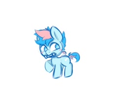 Size: 594x496 | Tagged: safe, artist:301mongu, imported from derpibooru, oc, oc only, oc:blue chewings, earth pony, pony, blushing, raised hoof, simple background, solo, tiny, white background