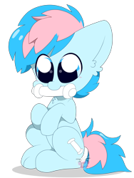 Size: 3024x4032 | Tagged: safe, artist:kittyrosie, imported from derpibooru, oc, oc only, oc:blue chewings, earth pony, pony, big ears, cute, eye clipping through hair, high res, simple background, sitting, solo, transparent background