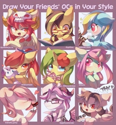 Size: 1900x2048 | Tagged: safe, artist:masa_0006, imported from derpibooru, rarity, oc, oc:cheers, oc:hadi, oc:hungry flower, oc:lou, oc:possession, oc:vincent, earth pony, pegasus, pony, unicorn, book, bust, clothes, fangs, flower, glass, helmet, plushie, skull helmet, speech bubble, wine glass, wrench