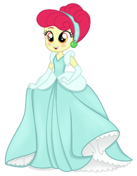 Size: 594x761 | Tagged: safe, anonymous artist, imported from derpibooru, apple bloom, human, equestria girls, 4chan, adorabloom, alternate hairstyle, blushing, cinderella, clothes, clothes swap, cosplay, costume, crossover, cute, disney, disney princess, dress, evening gloves, gloves, gown, hairband, long gloves, princess apple bloom, show accurate, simple background, sparkles, transparent background