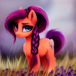 Size: 1024x1024 | Tagged: safe, imported from derpibooru, oc, oc only, earth pony, pony, ai content, ai generated, braid, female, generator:pony diffusion v1, generator:stable diffusion, looking at you, mare, prompter:siber, solo