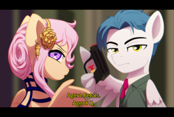 Size: 2860x1920 | Tagged: safe, artist:whitequartztheartist, imported from derpibooru, oc, oc only, oc:rose wing, oc:white quartz, pegasus, pony, clothes, cosplay, costume, female, loid forger, male, oc x oc, pegasus oc, shipping, spy x family, straight, watergun, wing hands, wings, yor forger