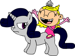 Size: 1280x963 | Tagged: safe, artist:blackrhinoranger, imported from derpibooru, rarity, human, pony, lola loud, rarity is not amused, riding, riding a pony, simple background, the loud house, transparent background, unamused