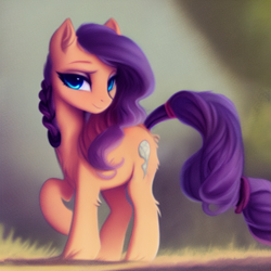 Size: 1024x1024 | Tagged: safe, imported from derpibooru, oc, oc only, earth pony, pony, ai content, ai generated, blue eyes, eyeshadow, female, generator:pony diffusion v1, generator:stable diffusion, hock fluff, looking at you, makeup, mare, prompter:siber, raised hoof, solo