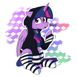 Size: 2048x2048 | Tagged: safe, artist:dark shadow, imported from derpibooru, twilight sparkle, alicorn, pony, bell, bell collar, clothes, collar, emo, emo twilight, hoodie, simple background, socks, solo, striped socks, sweater, transparent background, twilight sparkle (alicorn)