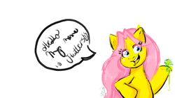 Size: 1152x648 | Tagged: safe, artist:sayityes, imported from derpibooru, fluttershy, pegasus, pony, female, simple background, solo, speech bubble, white background