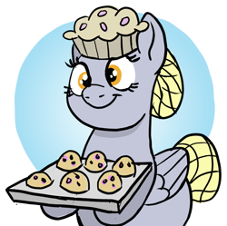 Size: 1694x1687 | Tagged: safe, artist:doodledonutart, imported from derpibooru, derpy hooves, pegasus, pony, female, food, muffin, solo, that pony sure does love muffins