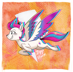 Size: 2000x1991 | Tagged: safe, artist:themagicbrew, imported from derpibooru, zipp storm, pegasus, pony, abstract background, female, flying, g5, mare, solo