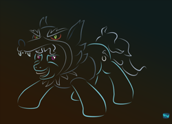 Size: 620x450 | Tagged: safe, artist:quint-t-w, imported from derpibooru, screw loose, earth pony, pony, animal costume, clothes, costume, faic, female, gradient background, minimalist, mlp fim's twelfth anniversary, nightmare night, nightmare night costume, solo, teeth, wolf costume