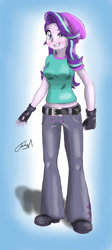 Size: 1575x3508 | Tagged: safe, artist:faisalxmad, imported from derpibooru, starlight glimmer, human, equestria girls, belt, belt buckle, clothes, female, fingerless gloves, gloves, looking at you, solo