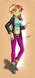 Size: 1601x3508 | Tagged: safe, artist:faisalxmad, imported from derpibooru, sunset shimmer, human, equestria girls, clothes, female, midriff, pants, solo