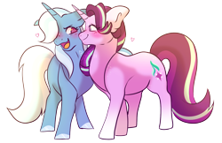 Size: 1696x1099 | Tagged: safe, artist:ephemeralmoth, imported from derpibooru, starlight glimmer, trixie, pony, unicorn, blushing, duo, female, lesbian, open mouth, shipping, simple background, startrix, transparent background