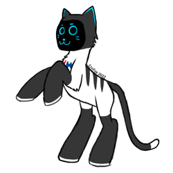 Size: 1600x1600 | Tagged: safe, artist:crusierpl, imported from derpibooru, cat, hybrid, pony, robot, :3, bellabot, carrefour, kerfuś, logo, looking at you, male, ponified, rearing, screen, signature, simple background, solo, tail, white background