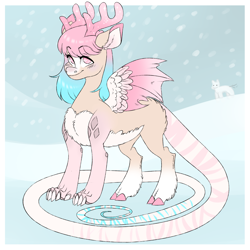 Size: 2000x2000 | Tagged: safe, artist:dozyarts, imported from derpibooru, oc, oc:dozy, draconequus, antlers, female, snow, solo, winter