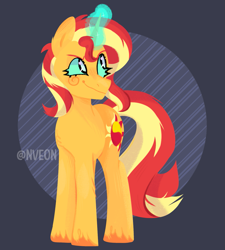 Size: 1349x1500 | Tagged: safe, artist:nveon, imported from derpibooru, sunset shimmer, pony, unicorn, female, glowing, glowing horn, horn, solo