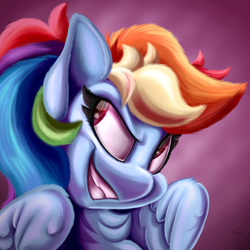Size: 1500x1500 | Tagged: safe, artist:starcasteclipse, imported from derpibooru, rainbow dash, pegasus, pony, bust, digital art, digital painting, female, grin, mare, ponytail, portrait, smiling, smirk, solo