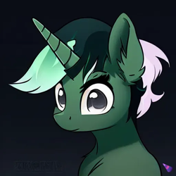 Size: 512x512 | Tagged: safe, editor:guwauu, imported from derpibooru, oc, oc only, oc:guaiacol, pony, unicorn, bust, machine learning generated, portrait, purplesmart.ai, simple background, solo, stable diffusion